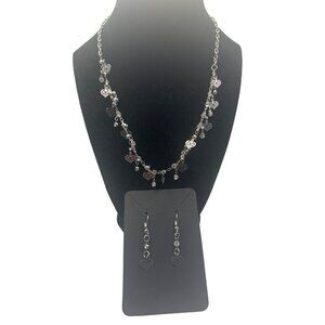 Heart Charm Necklace and Earrings Set Silver Tone for Women Fashion Jewelry Gift